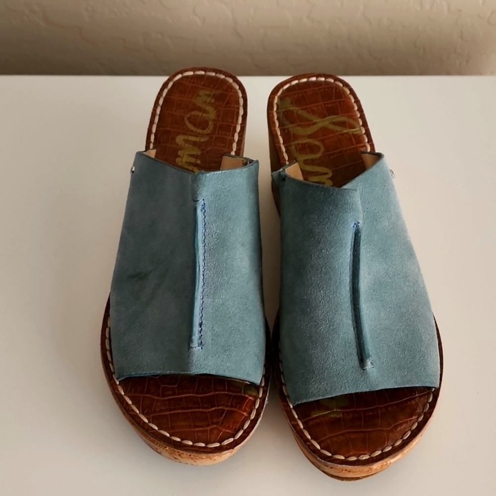Blue suede and cork Sam Edleman sandal